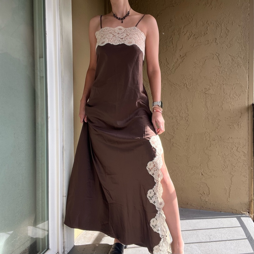 Vintage Brown and Lace Slip Dress